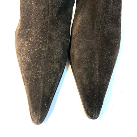 SAKS FIFTH AVENUE Dark Brown Rabbit Fur and Suede Knee High Boots - Picture 5 of 12